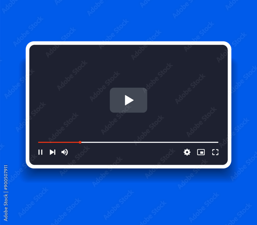 Poster video player interface isolated on white background. multimedia frame template. mockup live stream w