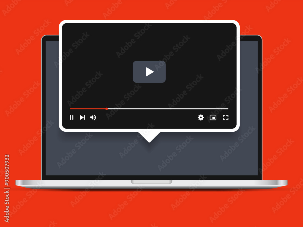Poster Video player interface isolated on white background. Multimedia frame template. Mockup live stream window, player. Online broadcasting. Social media concept. Vector illustration. EPS 10