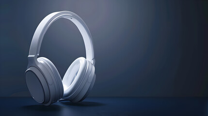 Stylish white headphones against a bold navy blue background, featuring V6 style with number 007950.
