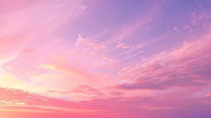 Obraz premium Panoramic photo, view of a pink and purple sky at sunset. Sky panorama background, header and web banner. 