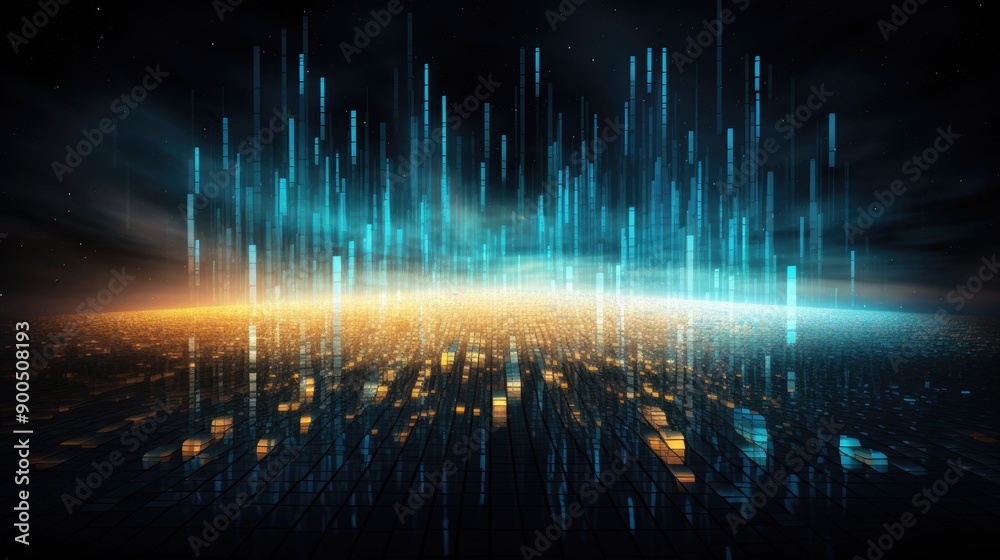 Wall mural glowing data streams in a digital matrix