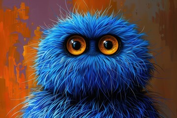 Vibrant Blue Furry Character on Warm Abstract Background