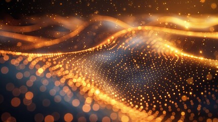 Golden radiant particles creating a wave effect