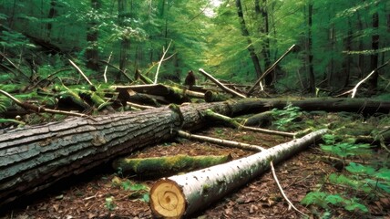 Trees in the middle of the forest after being cut down