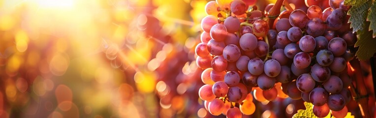 Sunset Over Vineyard with Ripe Grapes