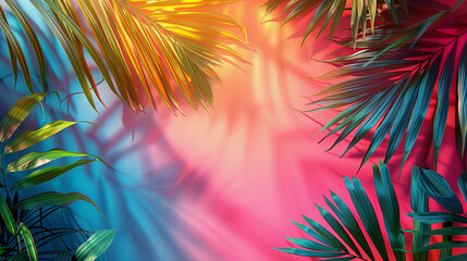 Fototapeta premium Tropical Palm leaves. Summer exotic trendy background with place for text