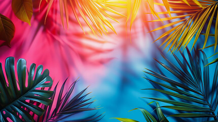 Fototapeta premium Tropical Palm leaves. Summer exotic trendy background with place for text
