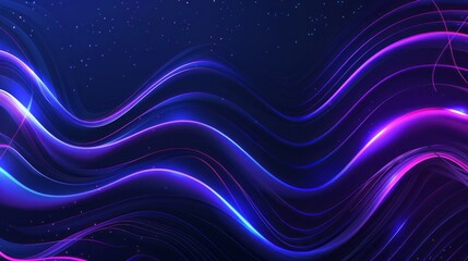 Abstract glowing wave lines on dark blue background. Dynamic wave pattern. Modern flowing wavy lines. Futuristic technology concept. Suit for banner, poster, cover, brochure, flyer, 