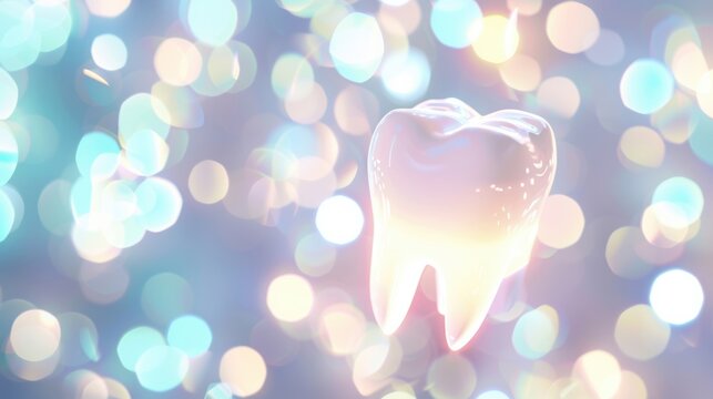 A luminous tooth floats amidst a dreamy bokeh setting, emphasizing the need for routine dental checkups to maintain oral health