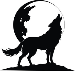 Wolf howling silhouette vector illustration