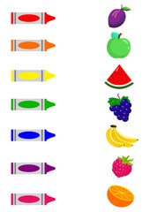 Various vegetables and colored markers in cartoon style, coloring, educational paper game for kids