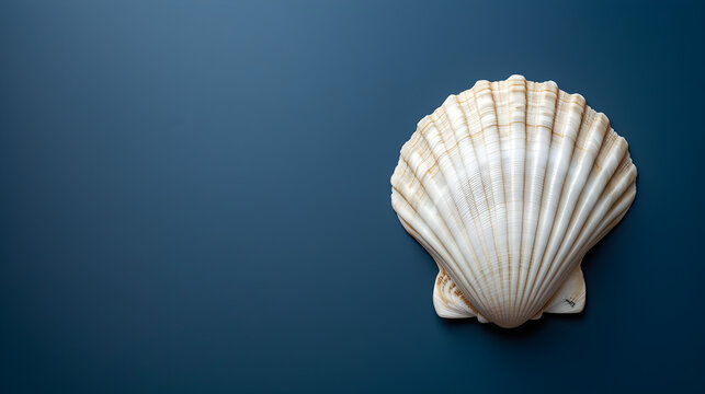 A crisp white shell stands out against a deep blue background in V6 raw style.