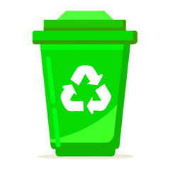 A garbage bin with a recycling symbol on the front white background