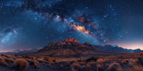 Obraz premium Breathtaking Cosmic Landscape: Majestic Mountains Under Starry Skies