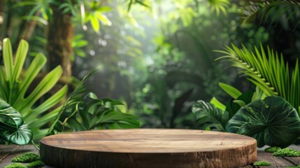 Wooden Platform in Lush Green Jungle Setting