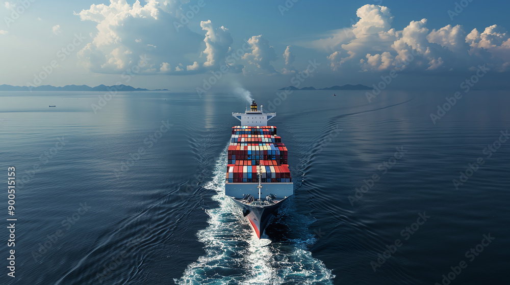 Wall mural a container ship on a dark blue ocean, international logistics cargo