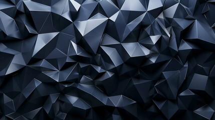 Fototapeta premium Black dark navy blue silver abstract pattern background. Geometric shape. Line triangle angle fold polygon diamond 3D. Color gradient ombre. Rough grain noise. Light shadow. Matte shimmer.