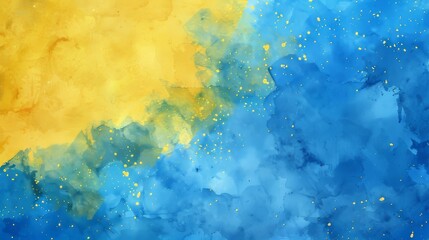 Obraz premium Blue and yellow watercolor vector texture background for poster, cover, banner, flyer, cards. Hand drawn summer illustration for design. Summer minimalistic background. Paper texture. --