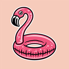 Pink flamingo float vector illustration in colored style on light background