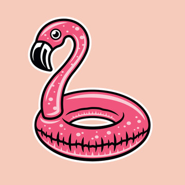 Pink flamingo float vector illustration in colored style on light background
