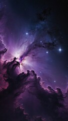 Space-themed purple nebula, captivating wallpaper or background design. High contrast