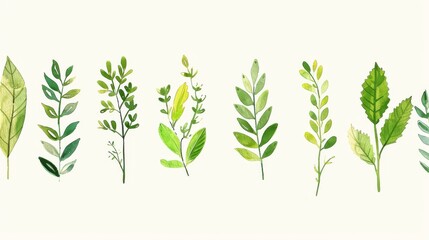 Fototapeta premium Watercolor Green Design Element. Clipart of Creeping Green Leaves