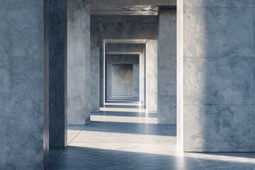 Obraz premium A long hallway with concrete walls and flooring, suitable for use in architectural or interior design contexts