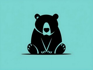 minimalistic logo design, flat vector graphics of the bear character, simple shapes, bold lines, black ink on a green background