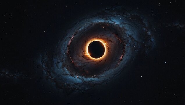 Space wallpaper with black hole, stars, letter O shape, and light sparks, room for text