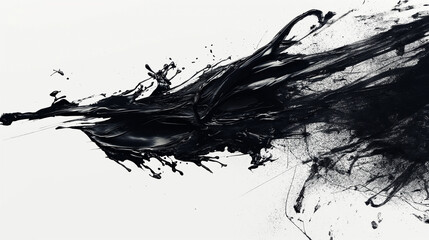 Dynamic Black Paint Splatter Against White Background Highlighting Artistic Expression and Energy
