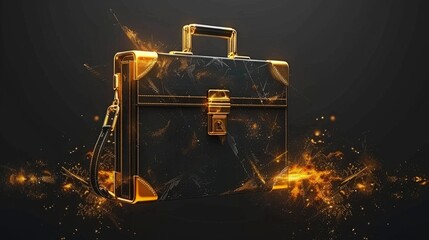 Luxury Black Briefcase with Golden Accents and Sparkles