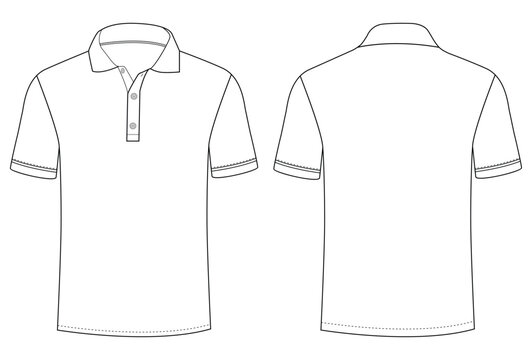 Short Sleeve polo shirt Technical drawing Fashion flat sketch front and back views vector illustration template