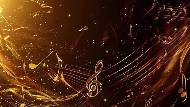 International Strange Music Day. World Music Day. Abstract colorful music note and treble clef symbol. Musical note background. musical Note with waves of light and sound. Copy space area for text. 4K