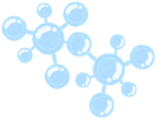 An illustrated diagram featuring icons representing the formulas of chemical elements and molecules