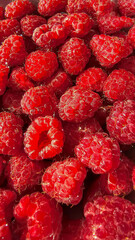Raspberry berries. Autumn harvest. Making jam and sauce. Macro photography.