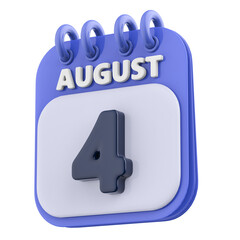 4th August Calendar Icon 3D Render
