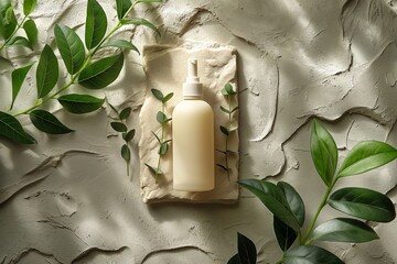 Simple, eco-friendly empty mockup packaging of skincare products on a smooth, stone surface