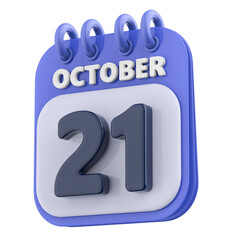 21st October Calendar Icon 3D Render