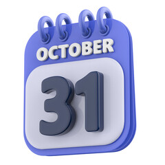 31st October Calendar Icon 3D Render