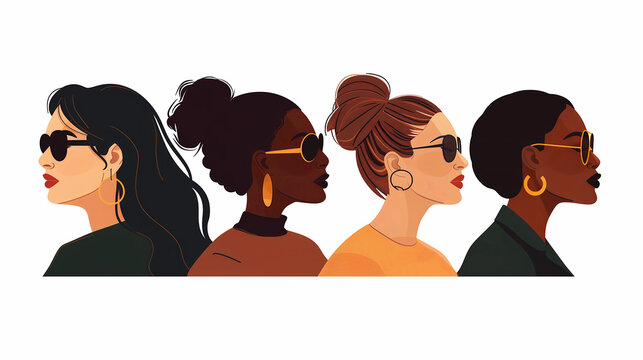 Mixed-race women vector illustration on white background.International Women's Day banner. 