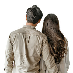 Backs turned, young couple contemplates the boundless possibilities stretching out before them. Transparent png, cut out, add your own background.