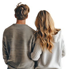 Backs turned, young couple contemplates the boundless possibilities stretching out before them. Transparent png, cut out, add your own background.