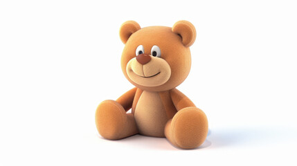 Fototapeta premium Cheerful Cartoon Brown Teddy Bear Sitting on White Background
