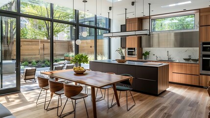 Fototapeta premium Modern kitchen with an island that doubles as a dining table 