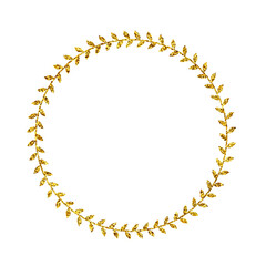 Gold Glittering Circle Of Paint Golden Glitter Texture. Abstract Circle Frame Transparent Background