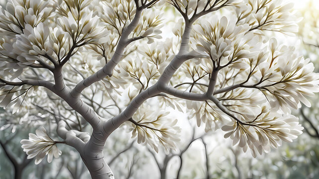 Imagen hiperrealista de lib&eacute;lulas rodeando un &aacute;rbol de la vida color blanco