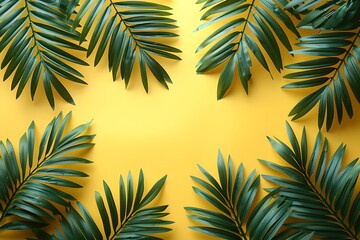 Tropical Palm Leaves on a Bright Yellow Background - Vibrant Summer Design for Posters or Prints