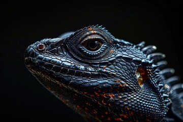 Fototapeta premium A close-up shot of a lizard's face on a dark background