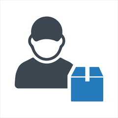 Delivery boy handing pizza box icon. Pizza icon. Delivery man