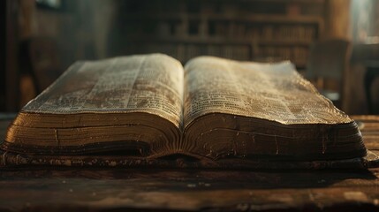 Obraz premium A single open book resting on a wooden table